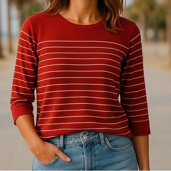 Tahari Sweater 3/4 Length Sleeve Nautical Stripe Crew Neck Size XL - Picture 12 of 13